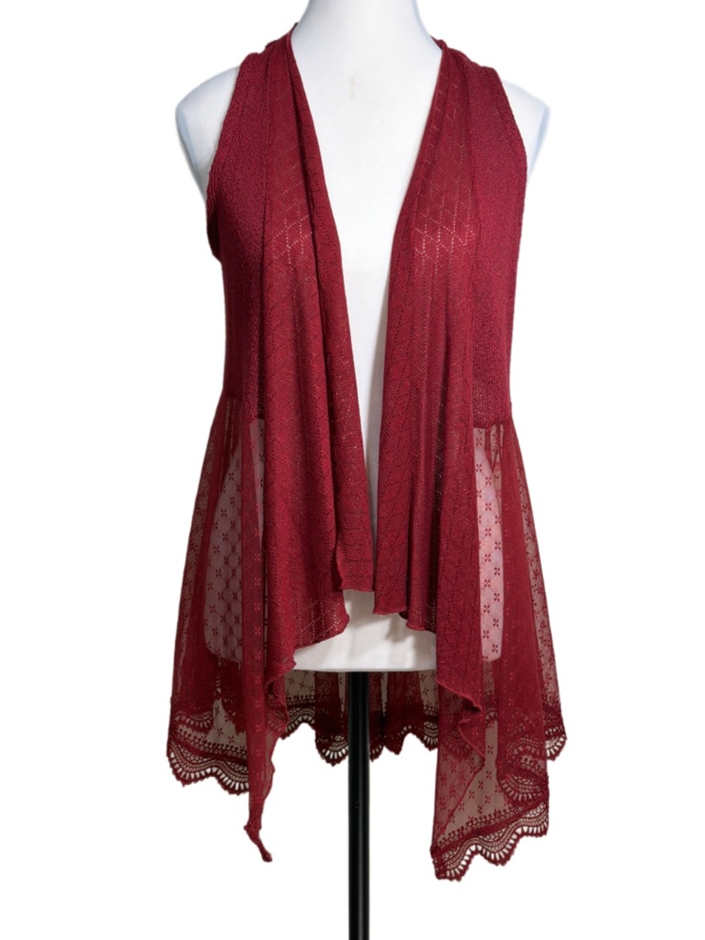 TRUSELF Open-Knit Burgundy Cardigan - Small